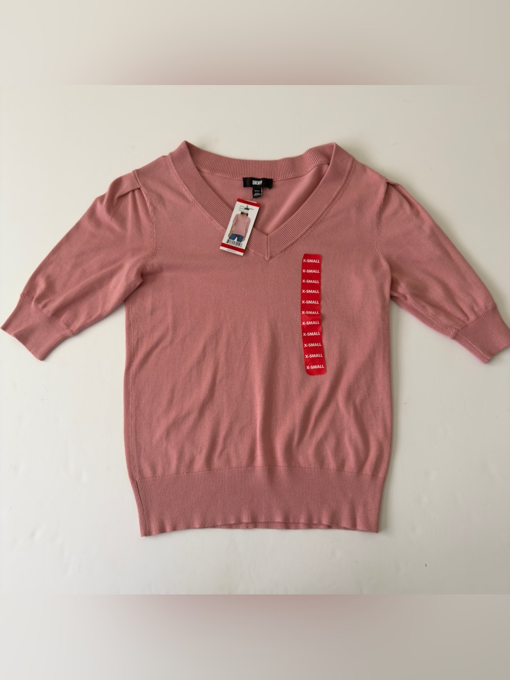 DKNY Women’s Size XS Pink V Neck Half Sleeve Puff Sleeve Pullover Sweater NWT